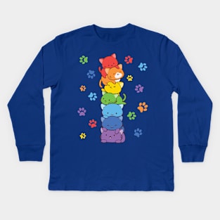 Funny LGBT Cat Stack Rainbow Gay Pride Gift For men Women Kids Long Sleeve T-Shirt